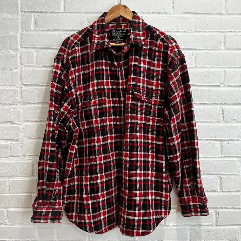 Vintage Eddie Bauer Heavyweight Cotton Flannel Button Down Shirt Red Black Men'